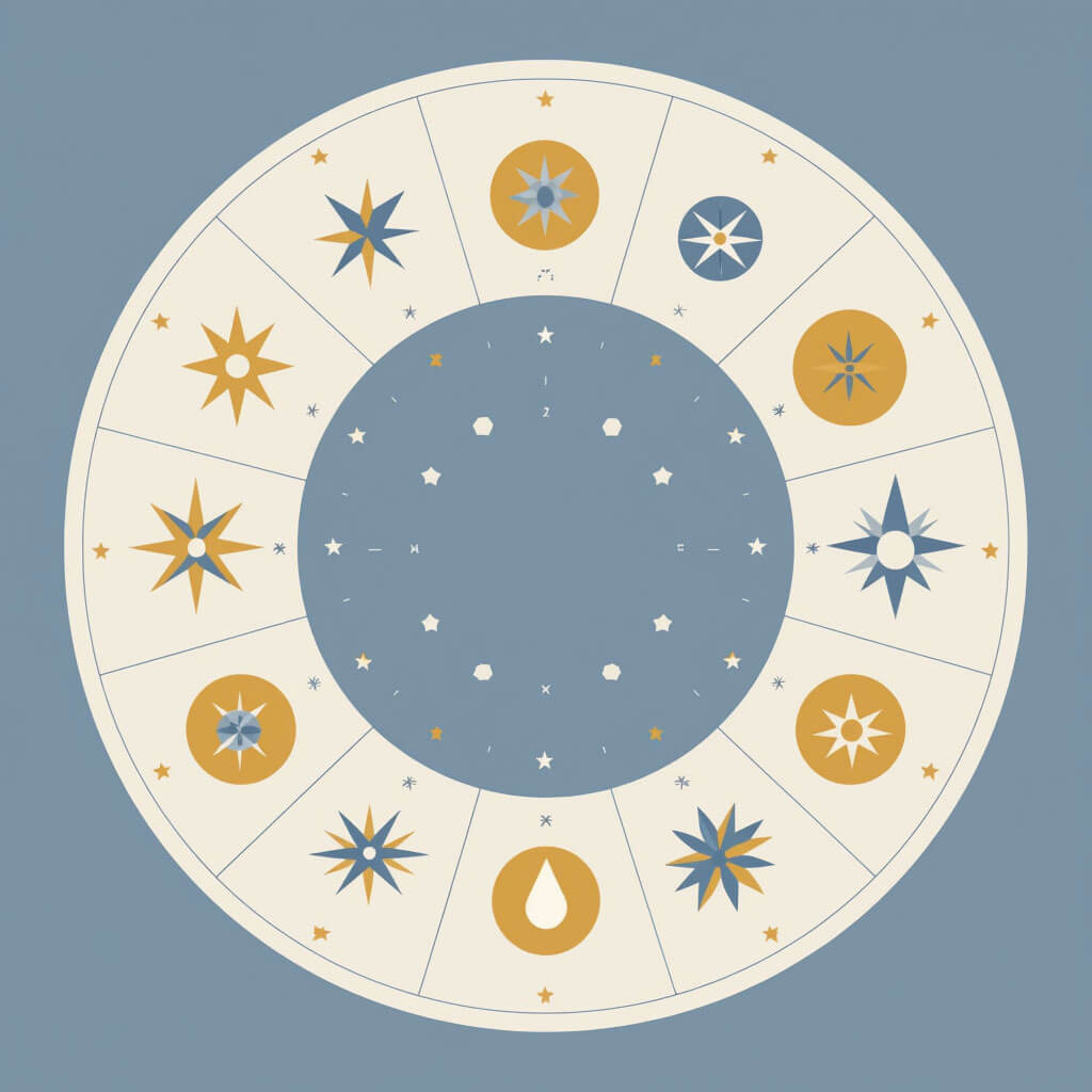 Symbolische Darstellung der Tierkreiszeichen in einem Kreis